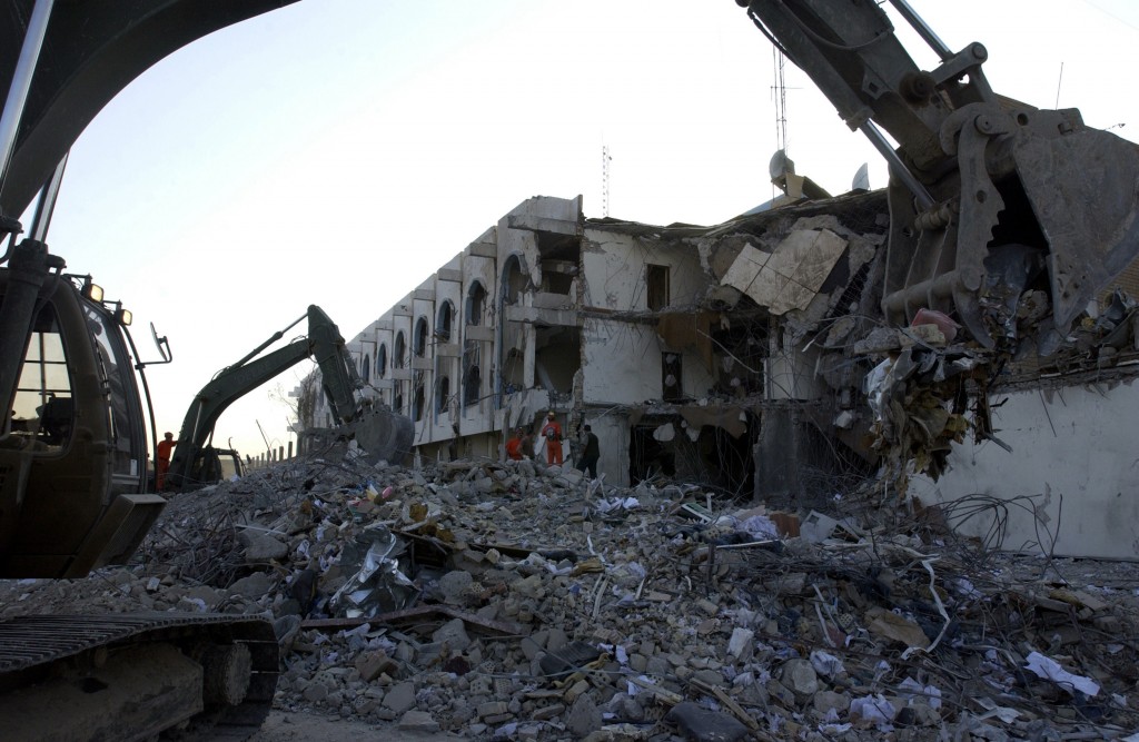 Troops working in wreckage